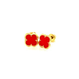 Aretes para bebés (trébol rojo) en oro amarillo 10kt.
