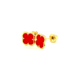 Aretes para bebés (trébol rojo) en oro amarillo 10kt.