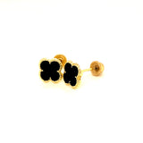 Aretes para bebés (trébol negro) en oro amarillo 10kt.