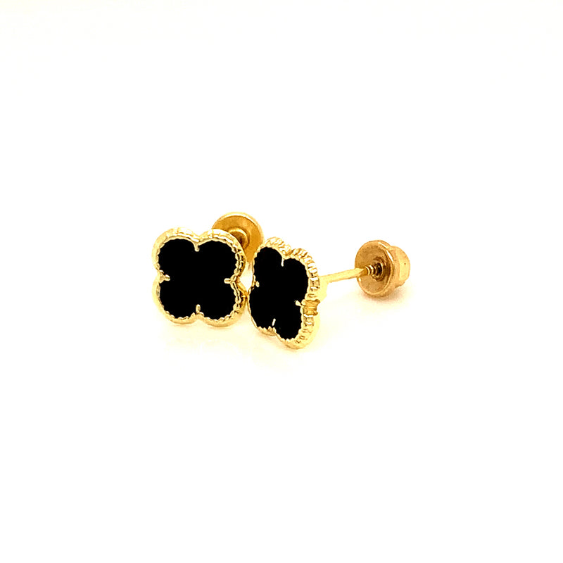 Aretes para bebés (trébol negro) en oro amarillo 10kt.