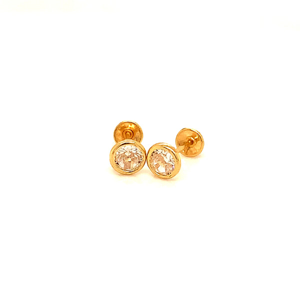 Aretes para bebés con circones en oro amarillo 18kt.