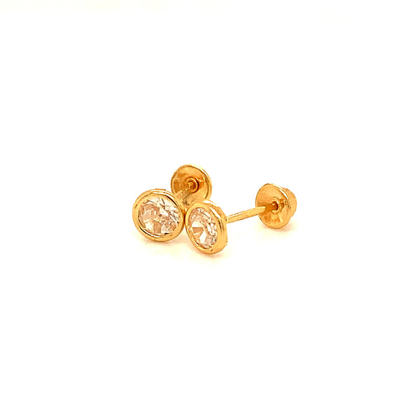 Aretes para bebés con circones en oro amarillo 18kt.
