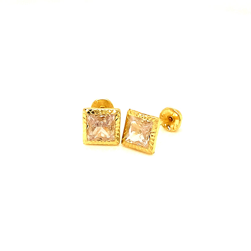 Aretes para bebés con circones en oro amarillo 10kt.