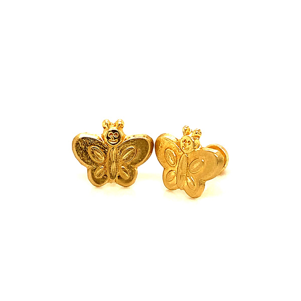 Aretes (mariposa) para bebés en oro amarillo 10kt.