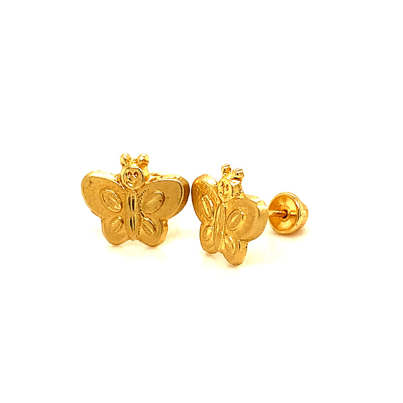 Aretes (mariposa) para bebés en oro amarillo 10kt.