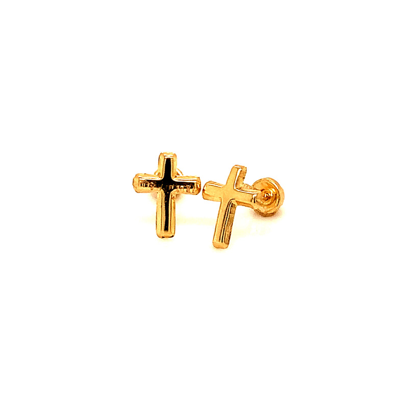 Aretes (cruz) para bebés en oro amarillo 10kt.