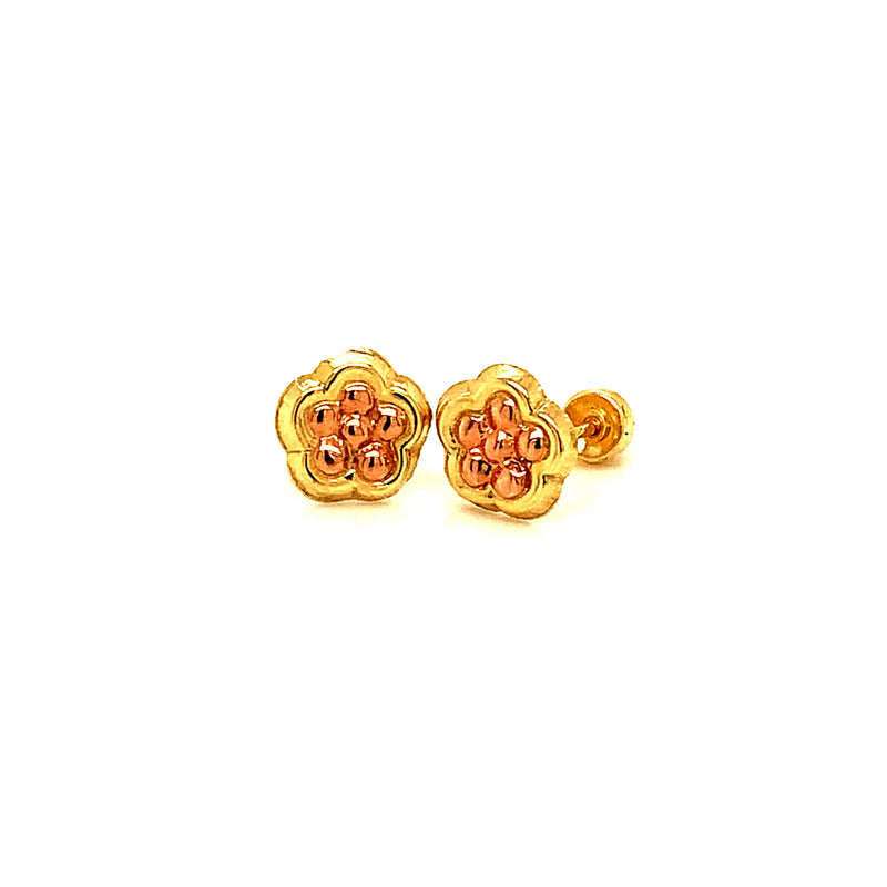 Aretes (flor) para bebés en oro dos tonos 10kt.