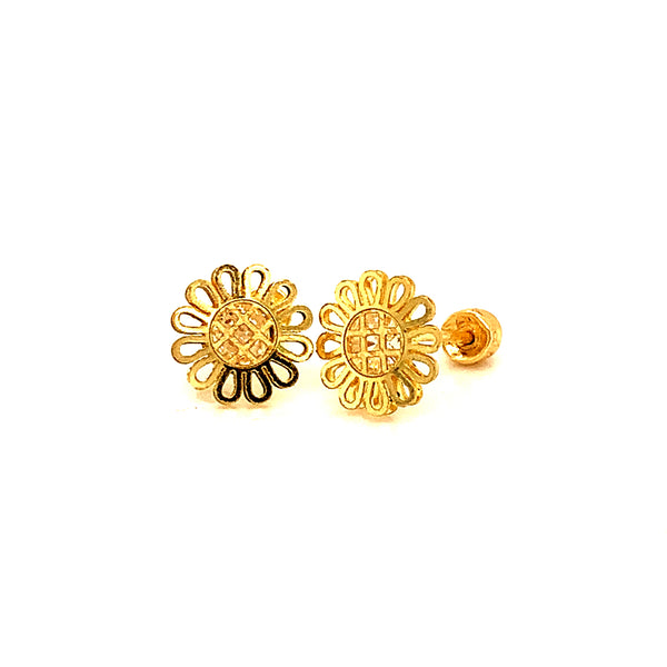 Aretes (flor) para bebés en oro amarillo 10kt.
