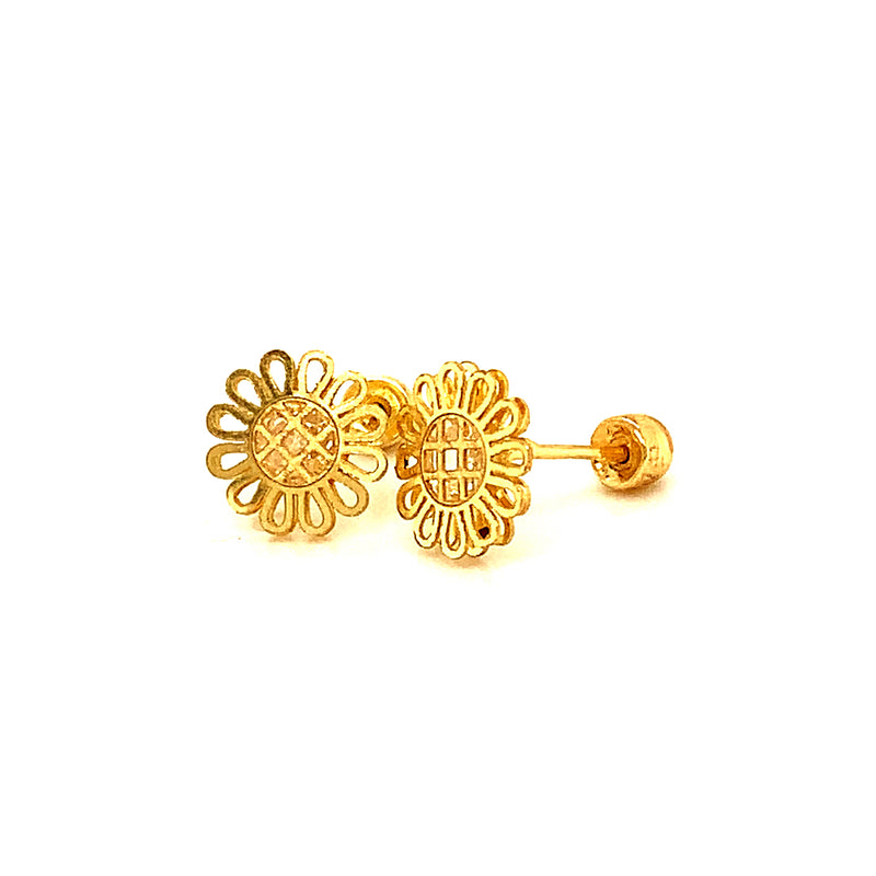 Aretes (flor) para bebés en oro amarillo 10kt.