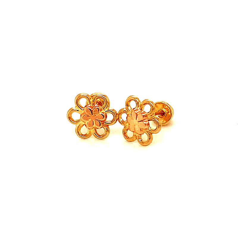 Aretes (flor) para bebés en oro amarillo 10kt.
