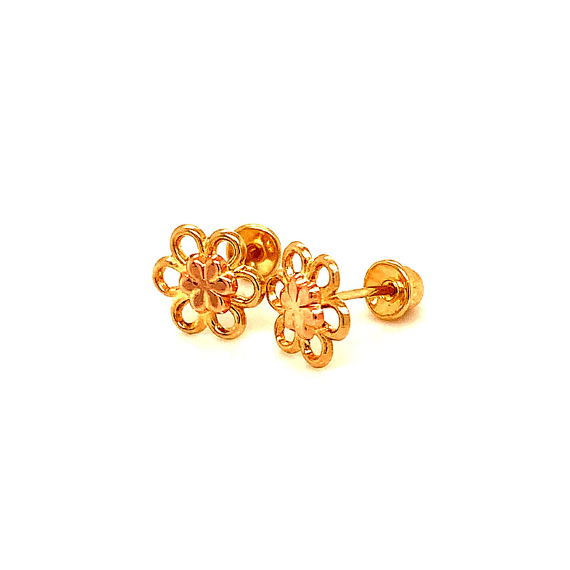 Aretes (flor) para bebés en oro amarillo 10kt.