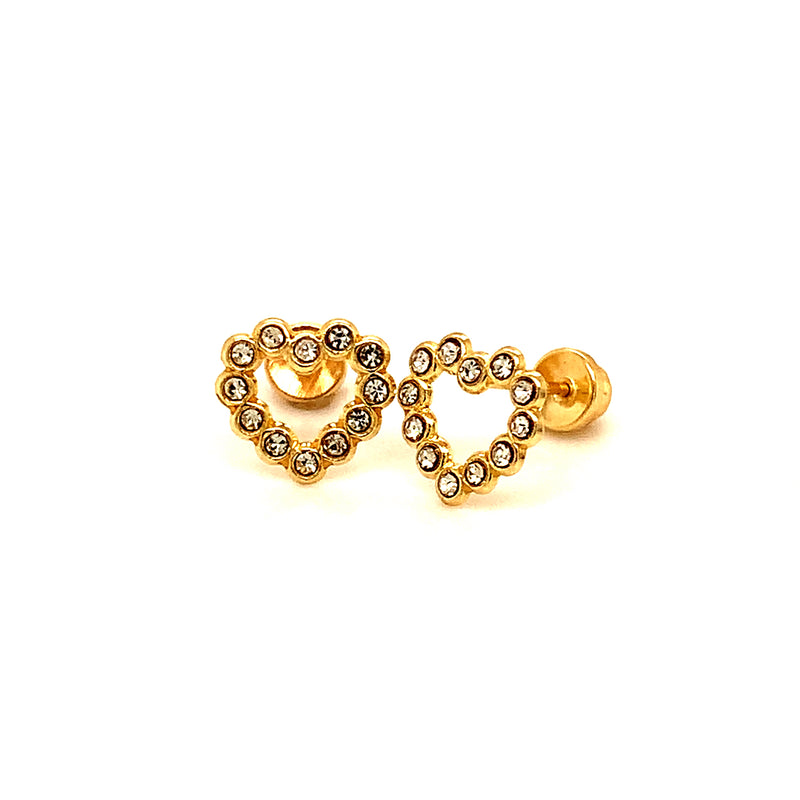 Aretes (corazón) para bebés con circones en oro amarillo 10kt.