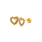 Aretes (corazón) para bebés con circones en oro amarillo 10kt.