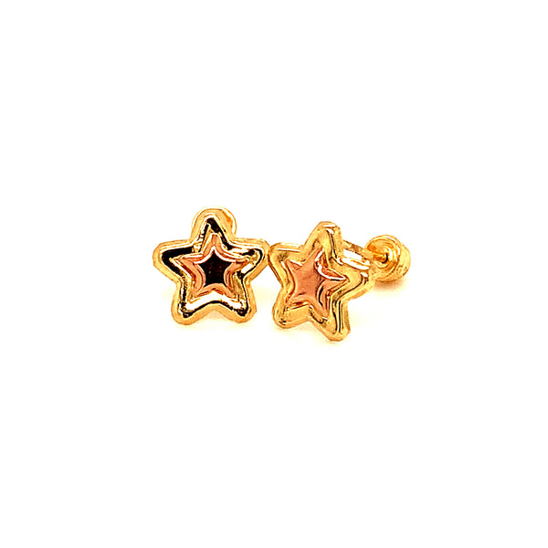 Aretes (estrella) para bebés en oro dos tonos 10kt.