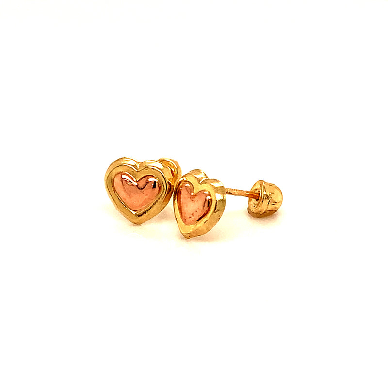 Aretes (corazón) para bebés en oro dos tonos 10kt.