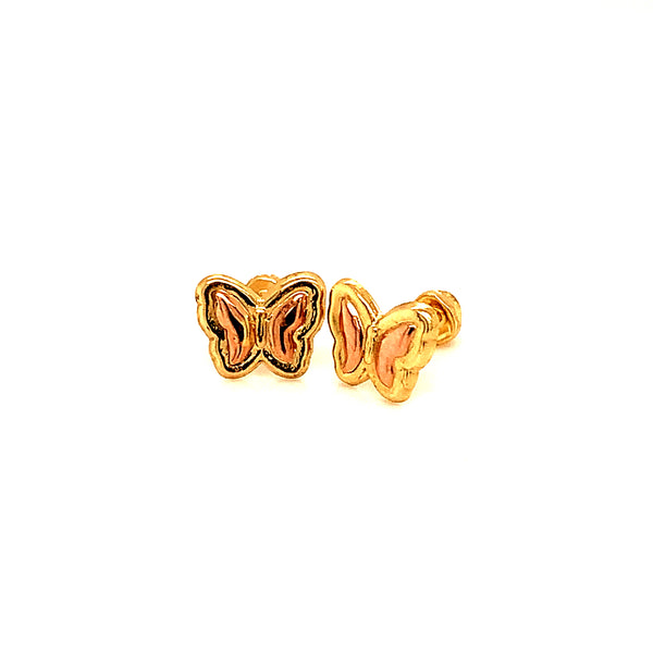 Aretes (mariposa) para bebés en oro amarillo 10kt.