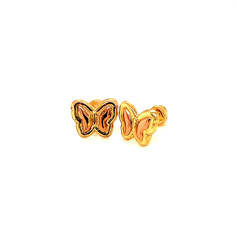 Aretes (mariposa) para bebés en oro amarillo 10kt.