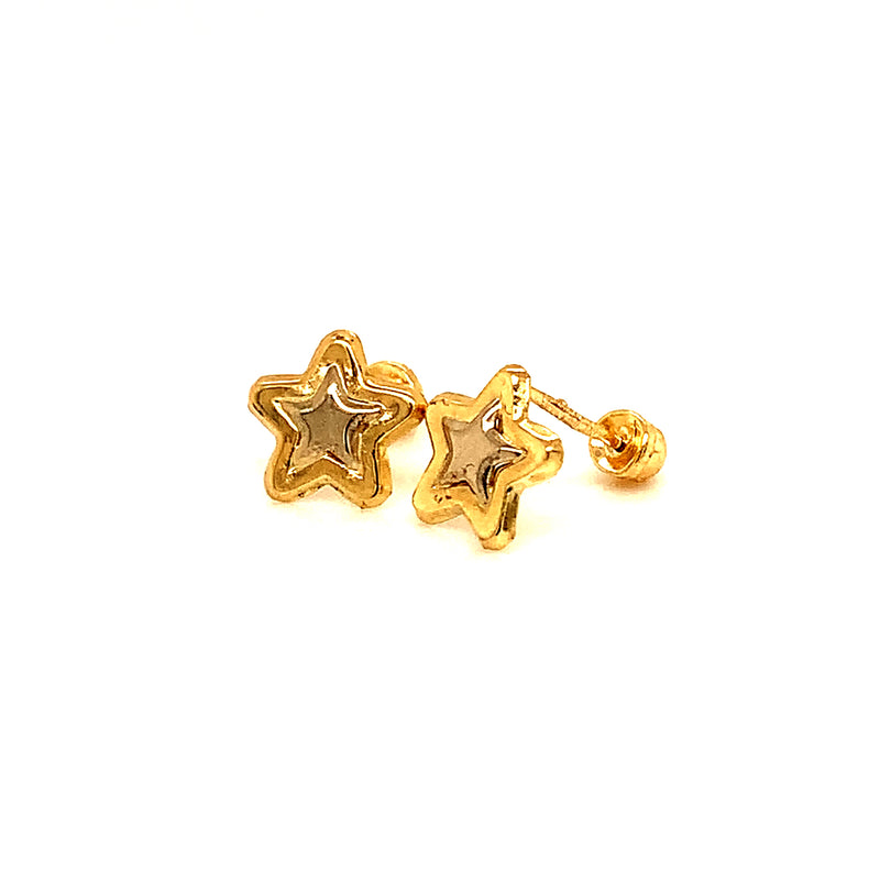 Aretes (estrella) para bebés en oro dos tonos 10kt.