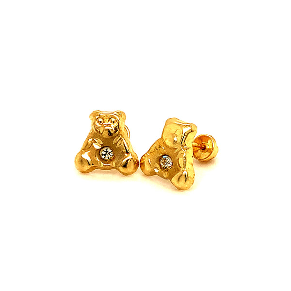 Aretes (osito) para bebés con circones en oro amarillo 10kt.