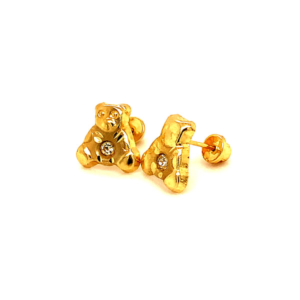 Aretes (osito) para bebés con circones en oro amarillo 10kt.