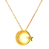 Collar (luna y estrella) con circones en oro amarillo 18kt. 45cm