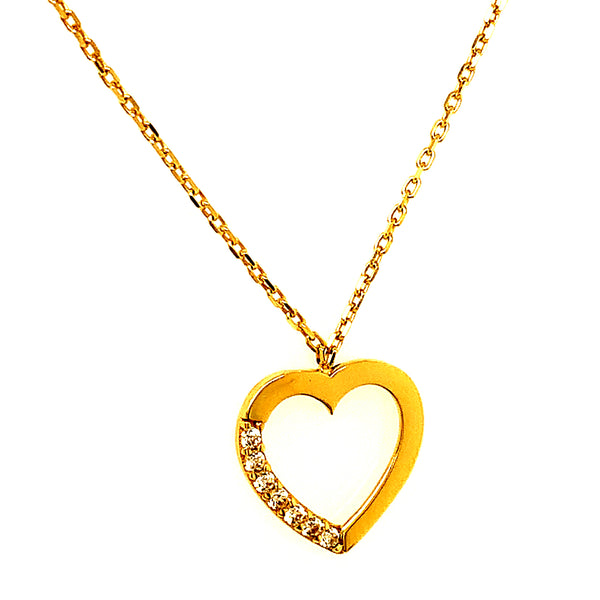 Collar (corazón) con circones en oro amarillo 10kt.  45cm