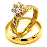Trío de anillos con circones en oro amarillo 10kt.