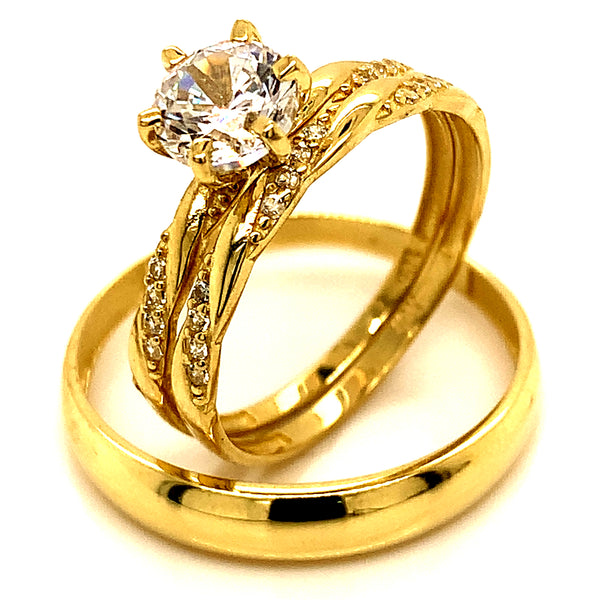 Trío de anillos con circones en oro amarillo 10kt.