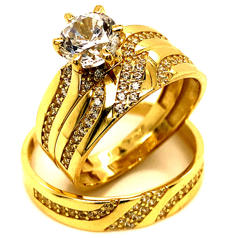 Trío de anillos con circones en oro amarillo 10kt.