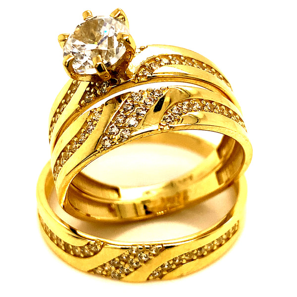 Trío de anillos con circones en oro amarillo 10kt.