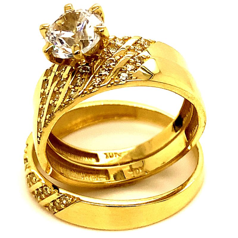 Trío de anillos con circones en oro amarillo 10kt.