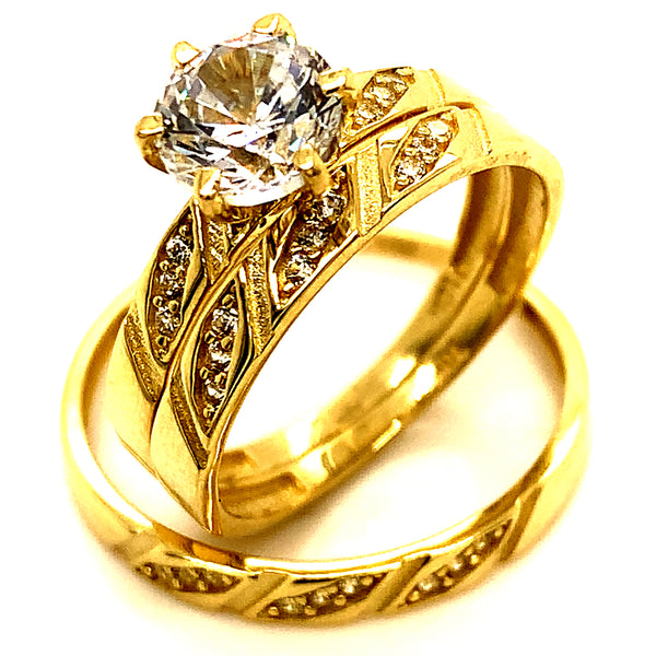 Trío de anillos con circones en oro amarillo 10kt.