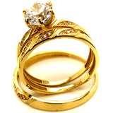 Trío de anillos con circones en oro amarillo 10kt.
