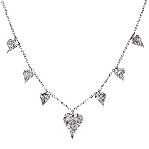 (LD) Collar (corazones) con diamantes de laboratorio en oro blanco 10kt. 40.5/46cm D-0.50Cts.
