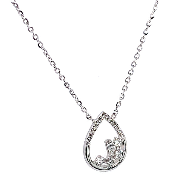 (LD) Collar con diamantes de laboratorio en oro blanco 10kt. 40.5/46cm D-0.10Cts.