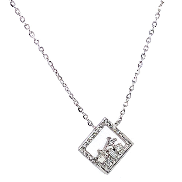 (LD) Collar con diamantes de laboratorio en oro blanco 10kt. 40.5/46cm D-0.10Cts.