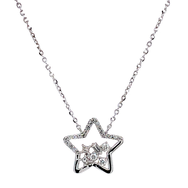 (LD) Collar (estrella) con diamantes de laboratorio en oro blanco 10kt. 40.5/46cm D-0.12Cts.