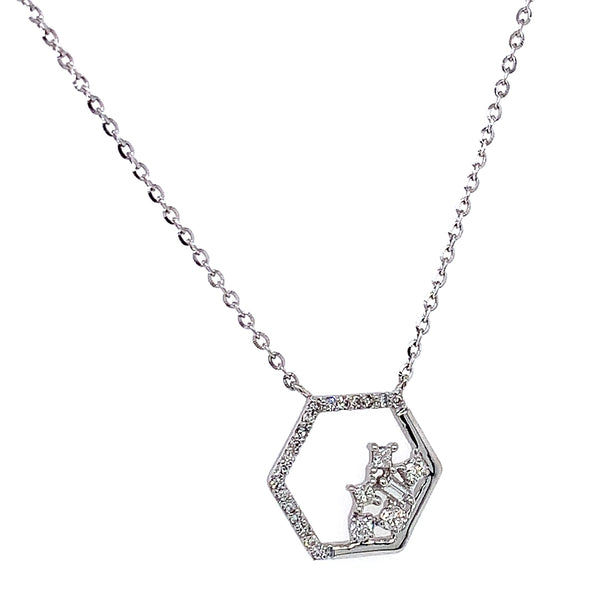 (LD) Collar con diamantes de laboratorio en oro blanco 10kt. 40.5/46cm D-0.12Cts.