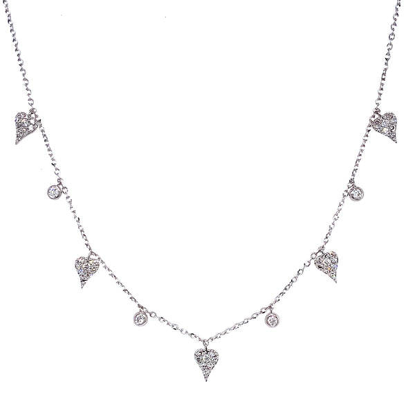 (LD) Collar (corazones) con diamantes de laboratorio en oro blanco 10kt. 40.5/46cm D-0.30Cts.