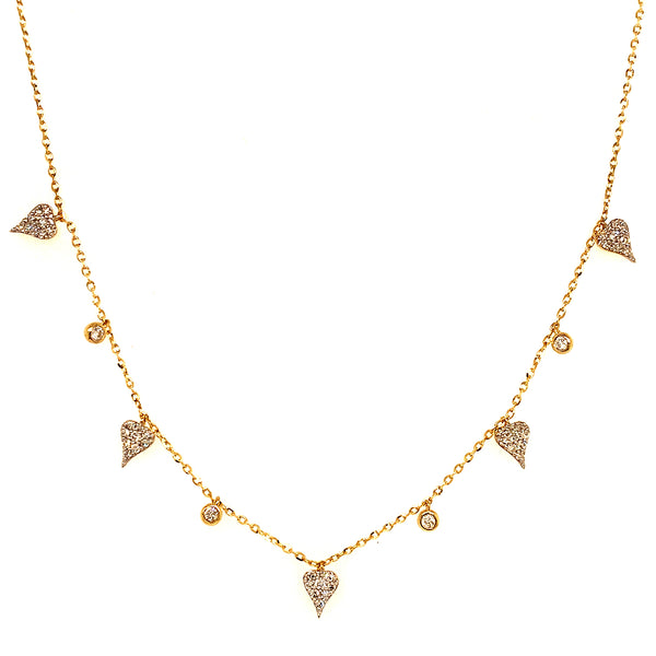 (LD) Collar (corazones) con diamantes de laboratorio en oro amarillo 10kt. 40.5/46cm D-0.30Cts.