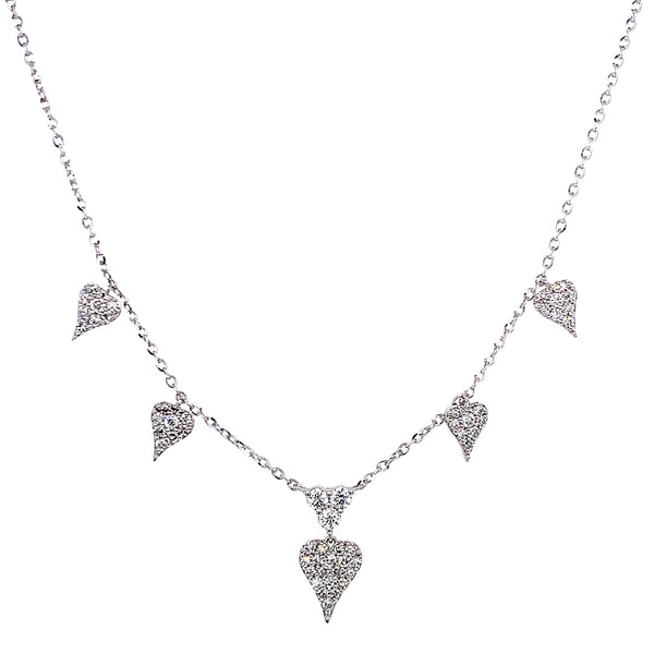 (LD) Collar (corazones) con diamantes de laboratorio en oro blanco 10kt. 40.5/46cm D-0.40Cts.