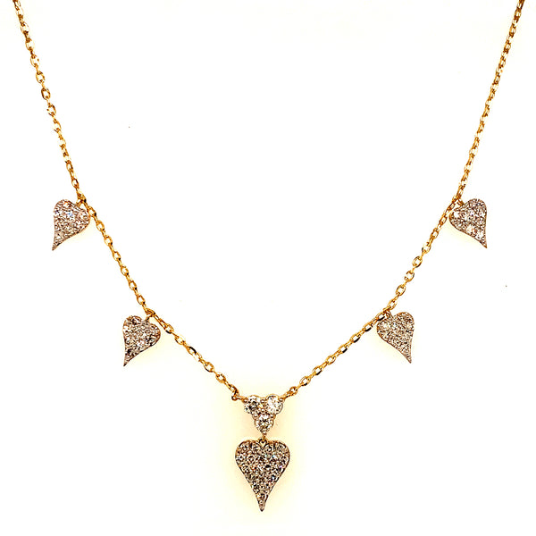(LD) Collar (corazones) con diamantes de laboratorio en oro amarillo 10kt. 40.5/46cm D-0.40Cts.