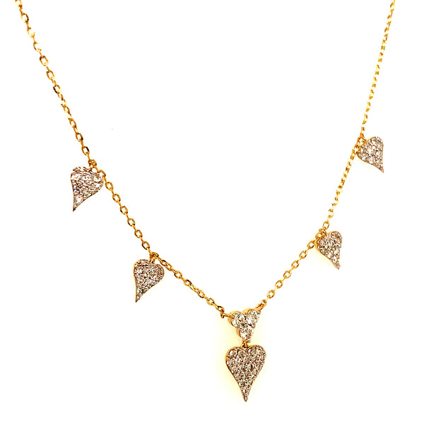 (LD) Collar (corazones) con diamantes de laboratorio en oro amarillo 10kt. 40.5/46cm D-0.40Cts.