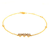 (LD) Pulsera (corazones) con diamantes de laboratorio en oro amarillo 10kt. 15/18cm D-0.20Cts.