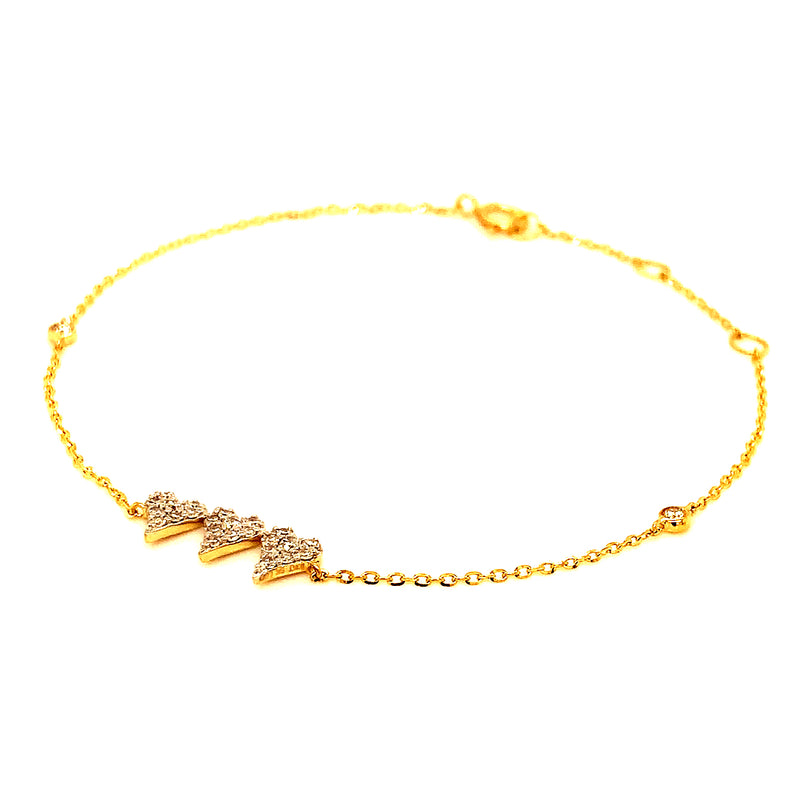 (LD) Pulsera (corazones) con diamantes de laboratorio en oro amarillo 10kt. 15/18cm D-0.20Cts.