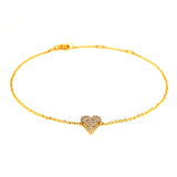 (LD) Pulsera (corazón) con diamantes de laboratorio en oro amarillo 10kt. 16/18.5cm D-0.15Cts.