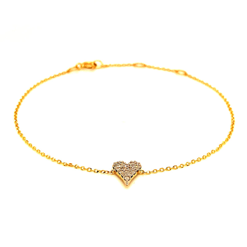 (LD) Pulsera (corazón) con diamantes de laboratorio en oro amarillo 10kt. 16/18.5cm D-0.15Cts.