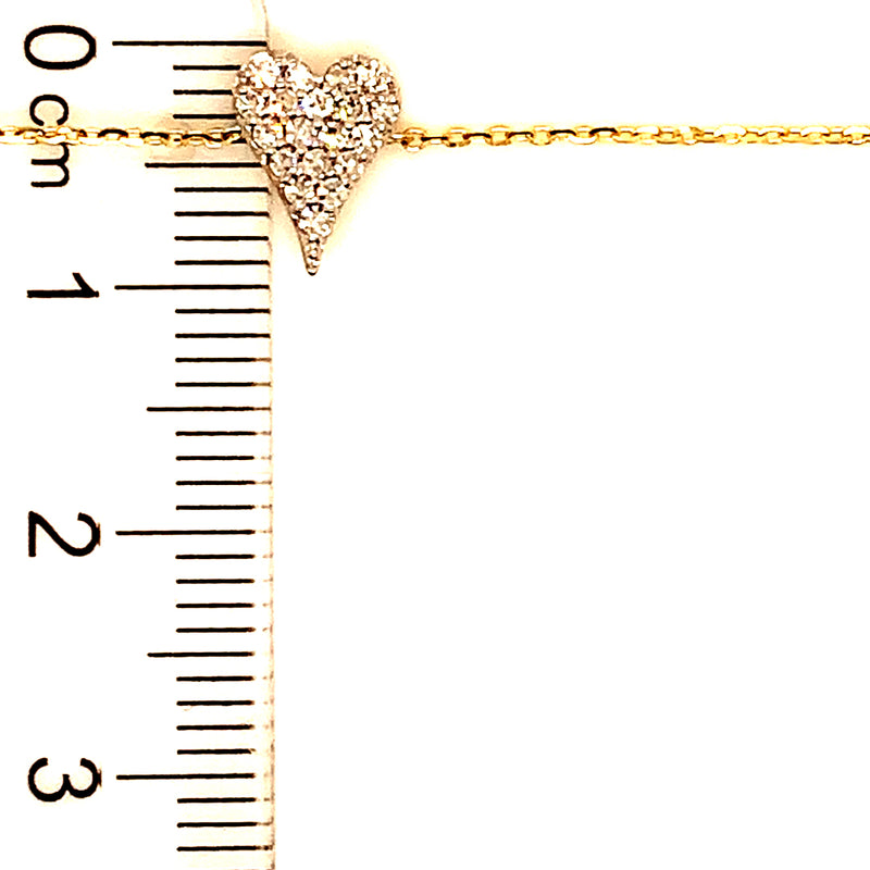 (LD) Pulsera (corazón) con diamantes de laboratorio en oro amarillo 10kt. 16/18.5cm D-0.15Cts.