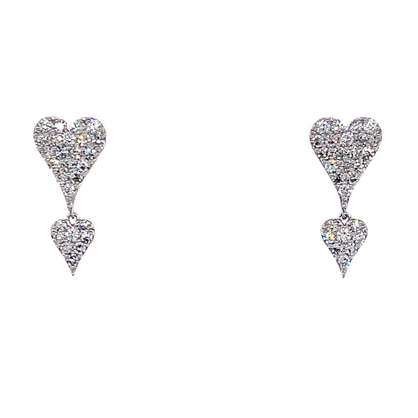 (LD) Aretes (corazones) con diamantes de laboratorio en oro blanco 10kt. D-0.40Cts.