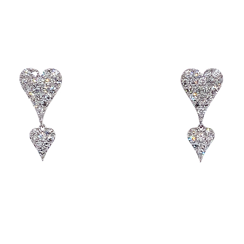 (LD) Aretes (corazones) con diamantes de laboratorio en oro blanco 10kt. D-0.40Cts.